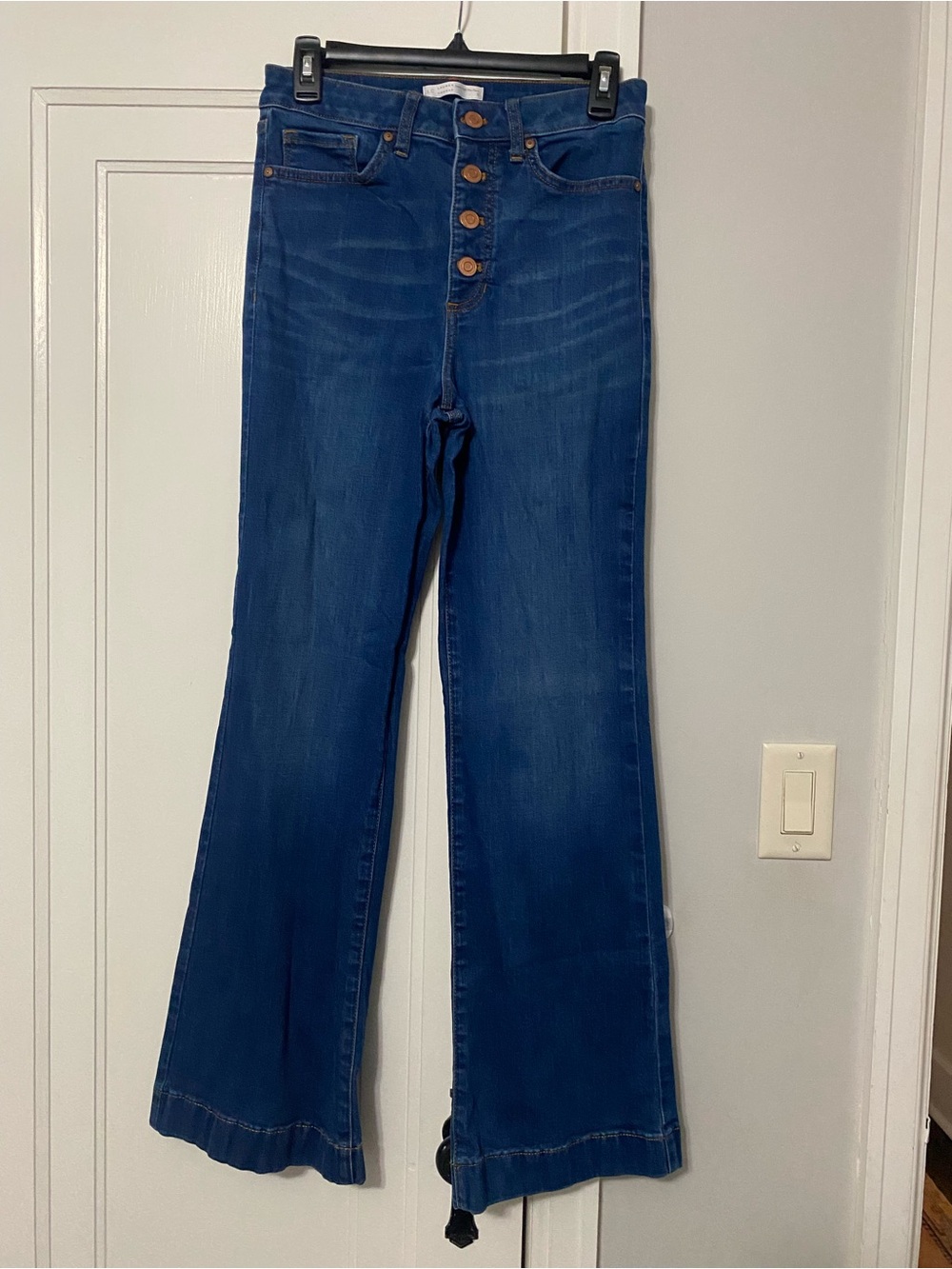 LC Lauren Conrad Dark Blue High-Rise Flare Jeans with Button-Fly
